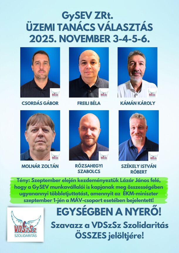 GySEV ÜT-választás: szavazzatok ÖSSZES jelöltünkre november 3-4-5-6-án!