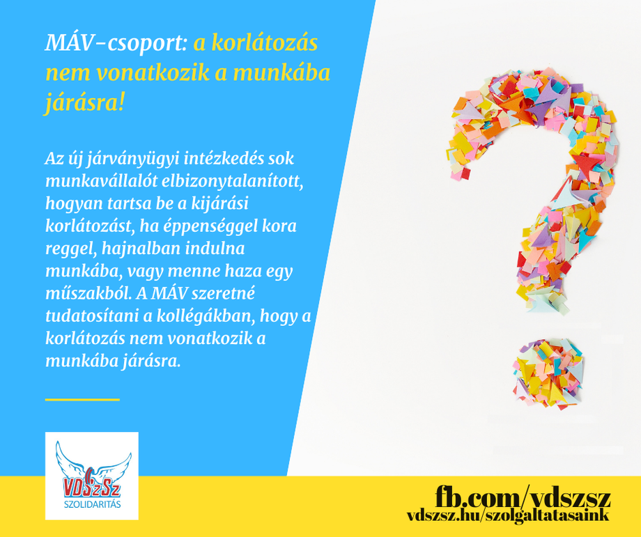 MÁV-csoport: a korlátozás nem vonatkozik a munkába járásra!