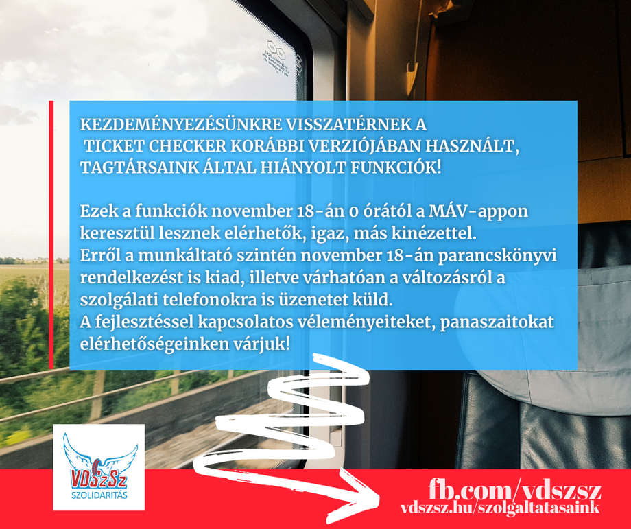Kezdeményezésünkre visszatérnek a TICKET CHECKER korábbi verziójában használt, tagtársaink által hiányolt funkciók!