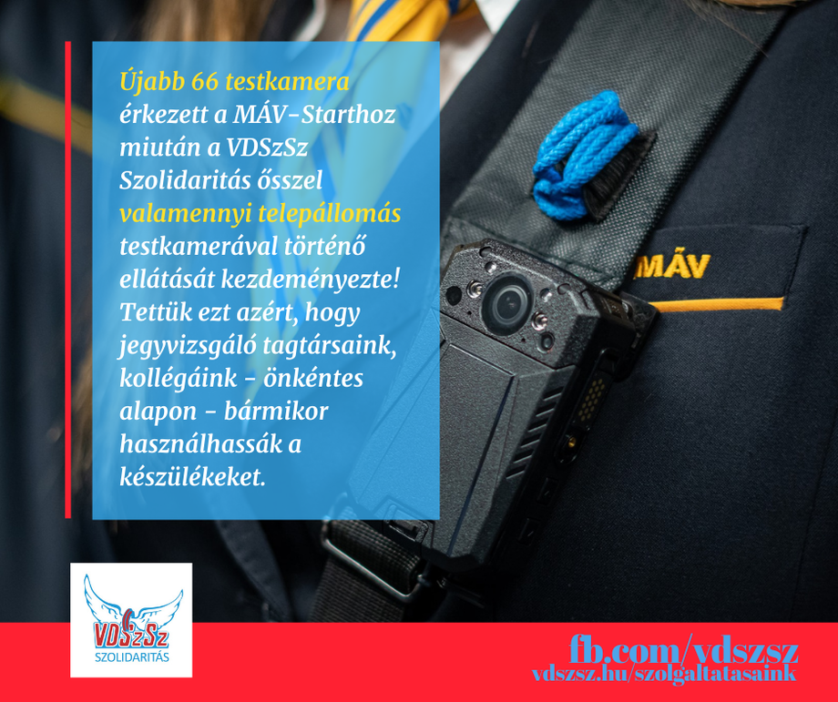 Újabb 66 testkamera érkezett miután a VDSzSz Szolidaritás ősszel valamennyi telepállomás testkamerával történő ellátását kezdeményezte!
