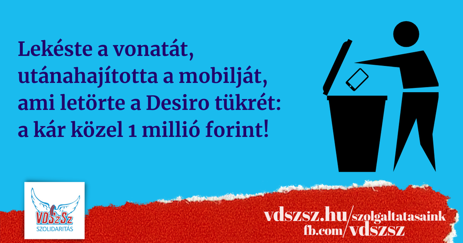 Lekéste a vonatot, utánahajította a mobilját, ami letörte a Desiro tükrét: a kár közel 1 millió forint