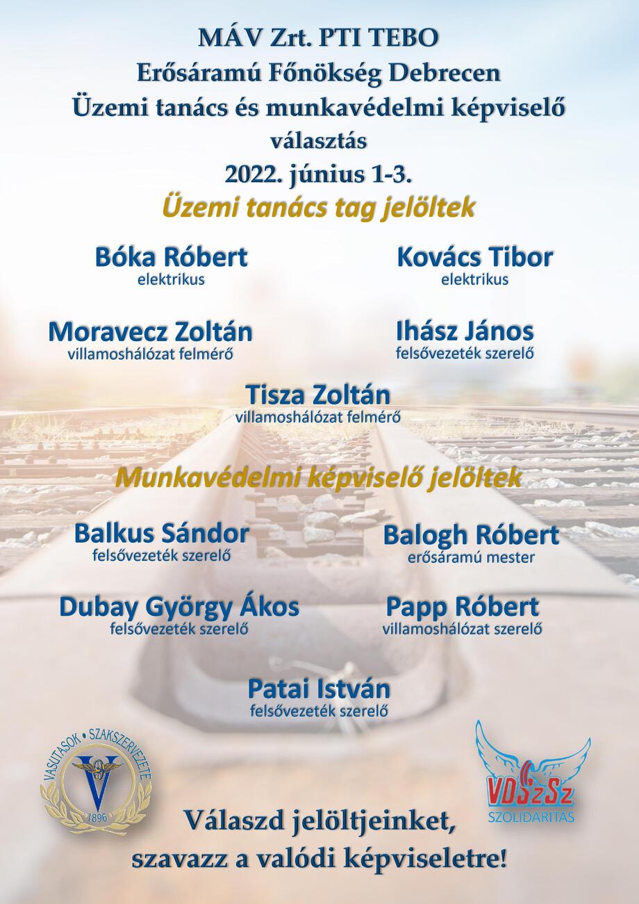 Debreceni Erősáramú Főnökség: ÜT- és munkavédelmi képviselő-választás június 1-3. között!