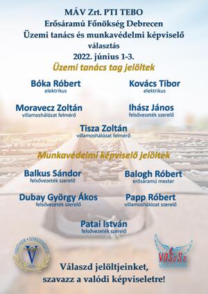 Debreceni Erősáramú Főnökség: ÜT- és munkavédelmi képviselő-választás június 1-3. között!