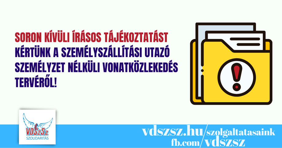 Start: soron kívüli írásos tájékoztatást kértünk a személyszállítási utazó személyzet nélküli vonatközlekedés tervéről