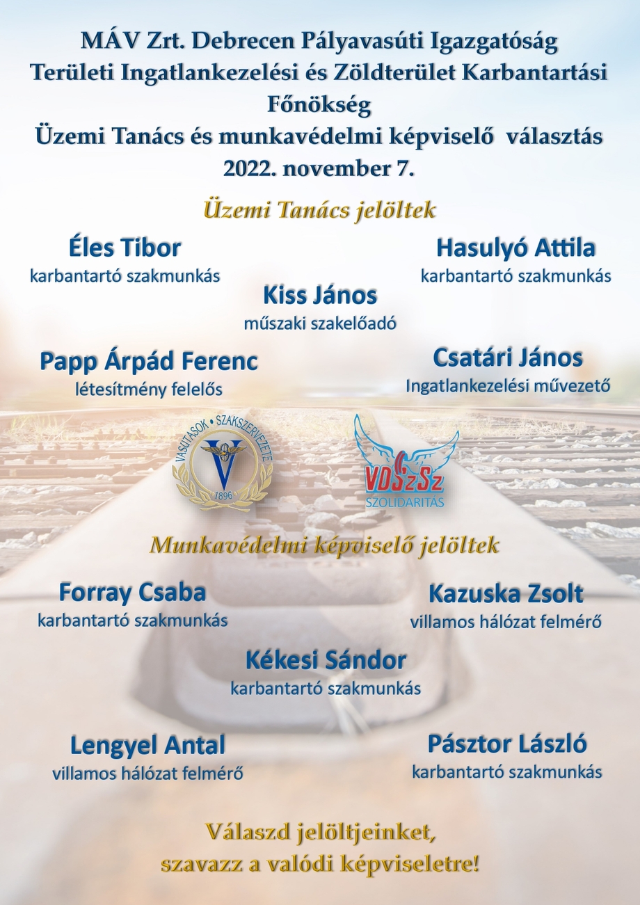 ÜT- és munkavédelmi képviselő-választás a Debreceni TIZO-nál!