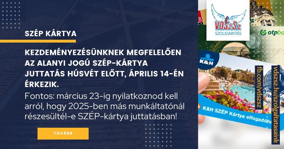 Kezdeményezésünknek megfelelően az alanyi jogú SZÉP-kártya juttatás Húsvét előtt, 2025. április 14-én érkezik!