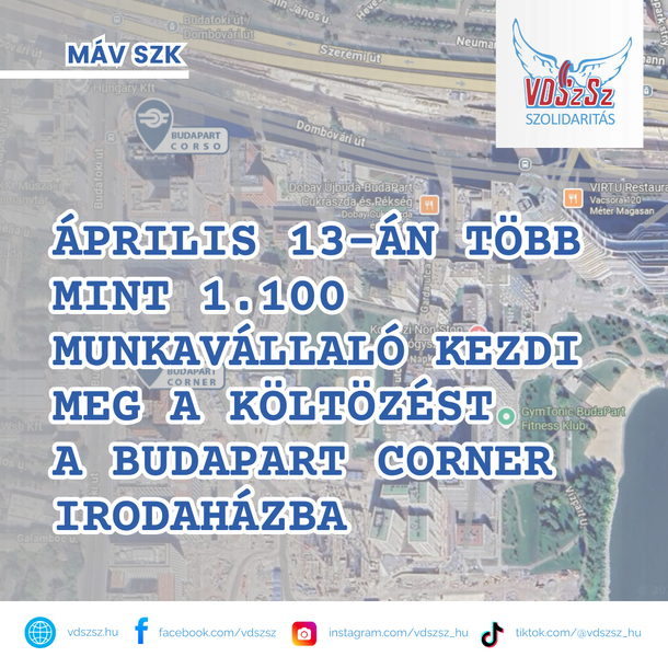 SZK: április 13-án több mint 1.100 munkavállaló kezdi meg a költözést a Budapart Corner irodaházba